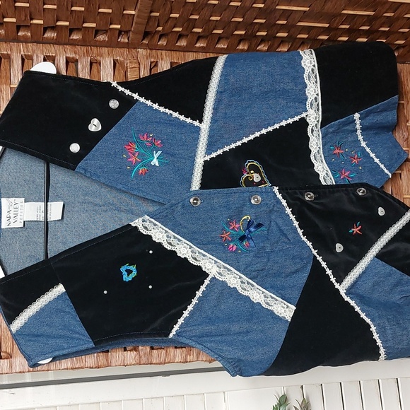 Vintage Denim and Velvet Vest Academia Alt Cottagecore - Picture 10 of 13